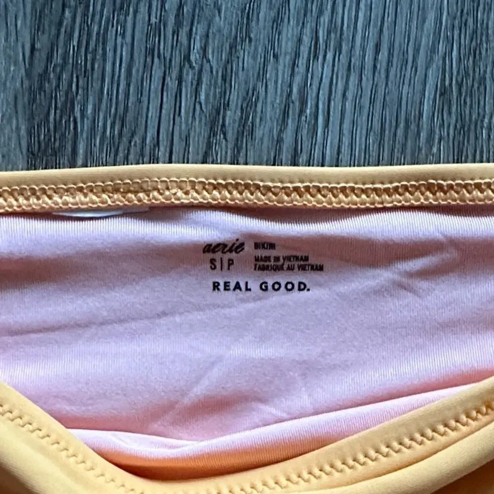 Aerie Low Rise Bikini Bottom Orange Pink Bow Size Small Swimwear